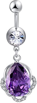 Daesar Bauchnabelpiercing Chirurgenstahl, 14G Bauchnabelring Piercing Tropfen Anhänger mit Violett Zirkonia Bauchnabelpiercing Nickelfrei Schmuck