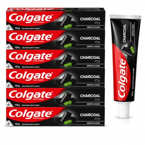 Colgate Charcoal Zahnpasta 6 x 120 g (720 g) – Fluorid-Zahnpasta mit Aktivkohle für natürlich weißere Zähne & frischen Atem – Kariesschutz – Vorratspack