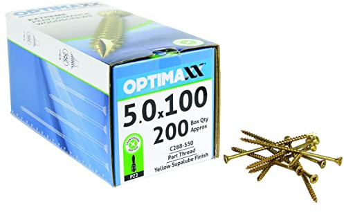 5.0 Optimaxx Extreme Performance Wood Screws Box - Zinc Plate & Yellow Passivated, Pozi Wood Screws (5.0x100mm)