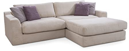 CAVADORE Ecksofa Fiona / Mega L-Sofa in Cord mit tiefen Sitzflächen und weicher Polsterung / Cordsofa / 277 x 90 x 199 / Cordstoff Creme