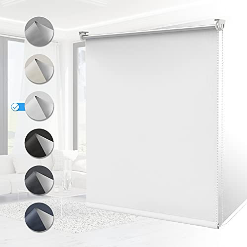 Verdunklungsrollo ohne Bohren Rollos für Fenster B120 x H230 cm (Stoffbreite 115cm) Weiß Thermo Rollo Klemmfix Verdunkelungsrollo Seitenzugrollo Sicht-und Sonnenschutz Wandmontage