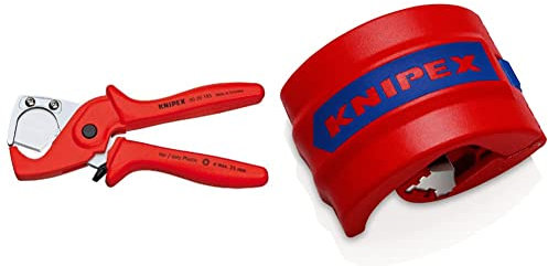 KNIPEX PlastiCut Schlauch- und Schutzrohrschneider (185 mm) 90 20 185 & BiX Schneider für Kunststoffrohre und Dichthülsen Ø20-Ø50 mm, 90 22 10 BK