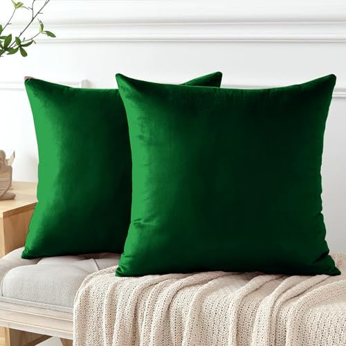 My home store Dark Green Velvet Cushion Covers 45cm x 45cm - Pack of 2 Sofa Livingroom Bedroom with Invisible Zipper Cushions Covers 18x18