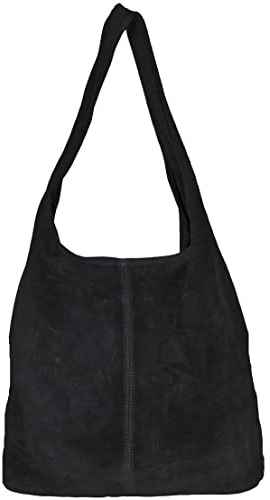LucieElle Damenhandtasche A4 | Wildleder Handtasche Schwarz | Hobo Silhouette | Einfarbig Schwarz