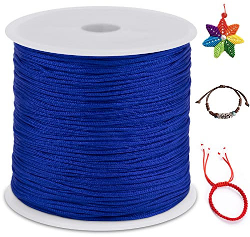 LEREATI 0.8mm Filo Nylon per Braccialetti, 100m Cordoncino per Braccialetti Cordoncino Natalizio Coda di Topo Cordoncino, Macrame Corda per Collane Perline Gioielli Fai da Te (Blu Reale)