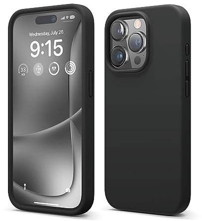 elago Flüssig Silikon Case Kompatibel mit iPhone 15 Pro Hülle, Premium Silikon Handyhülle, Ganzkörper Schutzhülle [4 Lagige Stoßfeste Struktur], Kratzfestes Weiches Mikrofaserfutter (Schwarz)