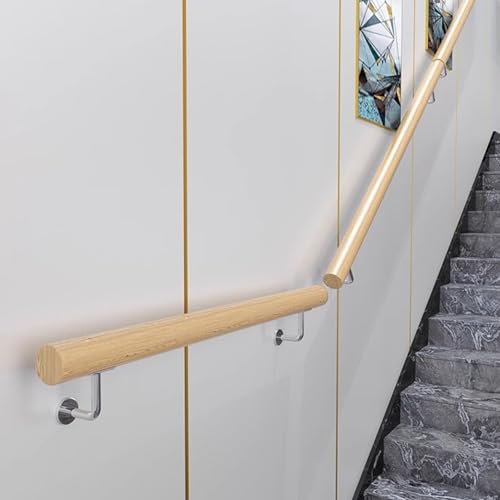Handlauf Holz Indoor,Aus Natürlichem Massivholz Buche Lackiert,Treppenhandlauf Mit Stabilen Handlaufhaltern Rutschfester Wandhandlauf Wand Treppe(Size:120cm/4ft)