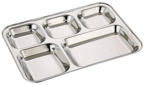 USA Deals Lot de 4 assiettes creuses rectangulaires en acier inoxydable 365 avec cinq moitiés divisées pour le déjeuner, les pique-niques et une utilisation quotidienne