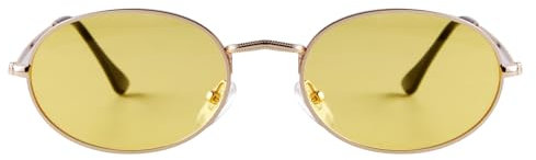 Laurinny Retro Oval Sonnenbrille für Damen Herren 90er Vintage Ovale Hippie Brille für Männer Frauen Metallrahmen Runde Sonnenbrillen(Gold/Hellgelb)