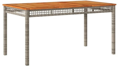 vidaXL Gartentisch, Esstisch für Garten Terrasse, Terrassentisch mit Holzplatte Stahlrahmen, Gartenmöbel Tisch, Grau Poly Rattan Akazienholz