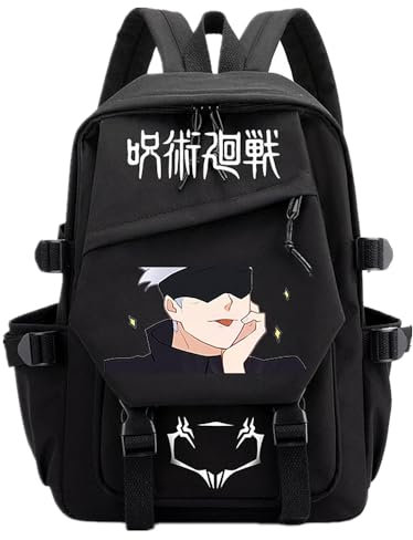 Charous Anime Manga Jujutsu Kaisen Satoru Gojo Rucksack aus Nylon, große Kapazität, Cartoon-Schultasche, College-Tasche, Cosplay, Schwarz 3, One size