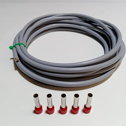 Verdrahtungsleitung 10mm² - schwarz, grau, braun, blau, grün/gelb - H07V-K PVC-Einzelader - Aderleitung feindrähtig flexibel (2-100m) inkl. 5 Aderendhülsen (grau, 15 Meter)