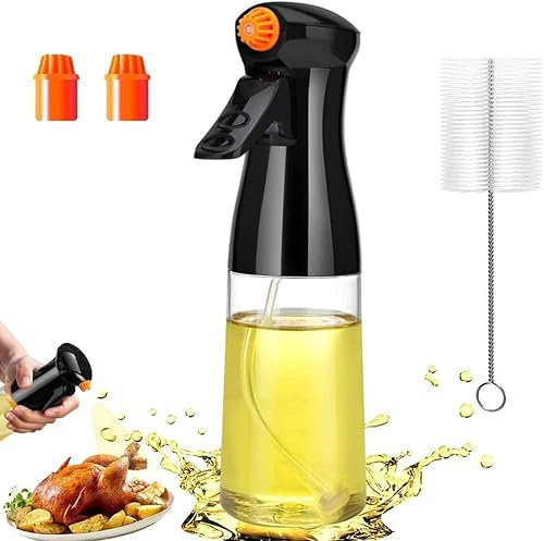 Showvigor Ölsprüher Öl Sprühflasche 200ml Oil Sprayer mit Flaschenbürste, Ölsprüher für Speiseöl für Salate, Kochen, Backen, Pasta, BBQ