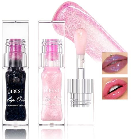 Likesing 2 Stück Lip Oil Gloss Glitzer Lippenstifte Farbwechselnder Temperaturempfindlicher Faebverändernder Lippenstift Schwarzer Lipgloss Set Lip Plumper Balm Lipstick 24 stunden Mädchen Geschenk
