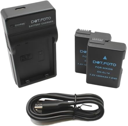 Dot.Foto EN-EL14, EN-EL14a Premium 1030mAh Battery (2-pack) & USB Battery Charger for Nikon DF, D3100, D3200, D3300, D3400, D3500, D5100, D5200, D5300, D5500, D5600, Coolpix P7000, P7100, P7700, P7800