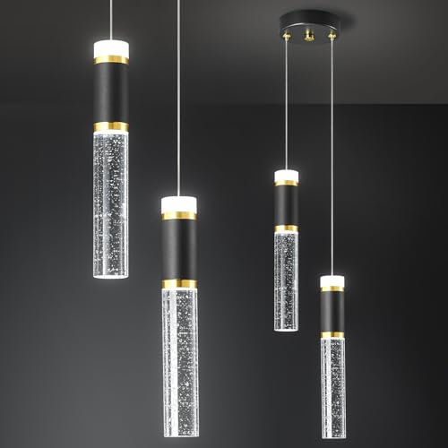 ZPBSJ Schwarz-Gold LED Dimmbarer Moderner Kronleuchter Kristall, Höhe nach Wunsch, Lampe Ideal für Kücheninseln, Schlafzimmer, Esszimmer, Bars (2-Licht)