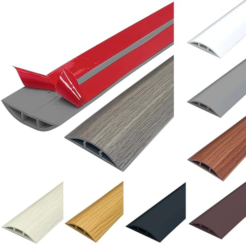 Protection de câble de sol, flexible, découpable, en PVC, cache de câble de sol autocollant, protège les câbles et évite les trébuchements, 60 mm x 1 m, grain de bois gris