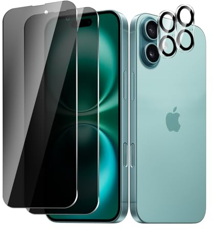 BIESHKJ 2+ 2-pack For iPhone 16 Plus Privacy Screen Protector + Camera Lens Protector, Anti Spy Tempered Glass, Easy to Install, 9H Hardness, Scratch-Resistant, Bubble-Free