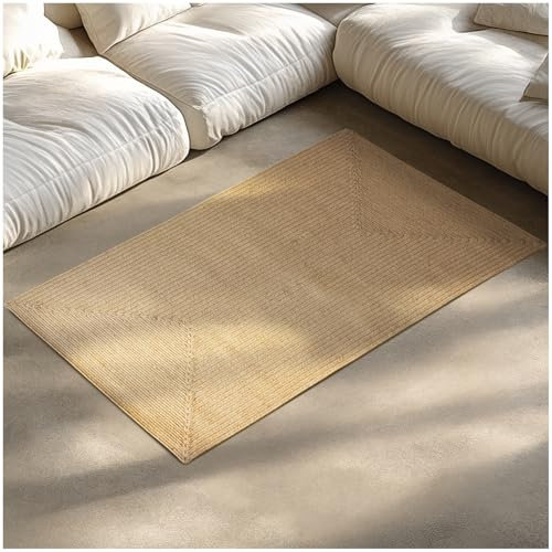 tectake® Teppich in Jute Optik, handgewebte Boho Deko, Pflegeleichte Teppiche für Wohnzimmer Deko modern, im Schlafzimmer, für Badezimmer, im Kinderzimmer, als Küchenteppich oder Läufer - 80 x 150 cm