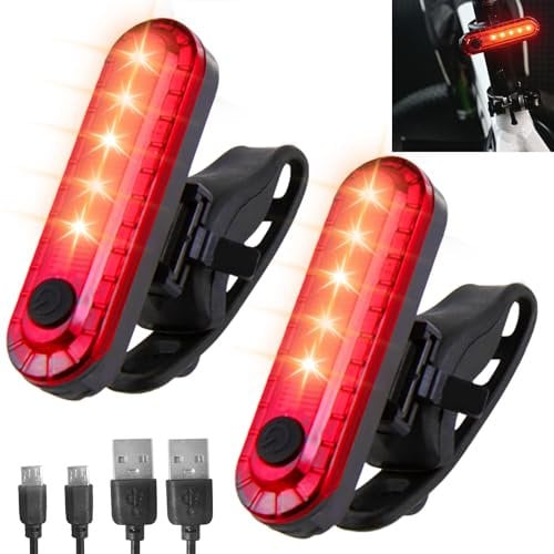 LED Rear Bike Tail Light 2 Pack, USB Rechargeable Ultra Bright Bicycle Taillights Waterproof Bike Rear Lights 4 Light Modes Red Bike Back Light Safety Flashlight for Cycling Helmet Backpack