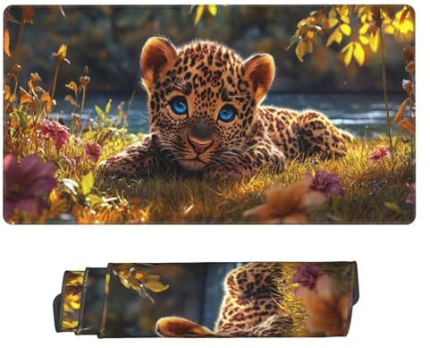 Grand Tapis de Souris Paysage léopard Tapis de Souris XXL 1000x500 mm, sous Main Bureau Imperméable Tapis Souris, Bords Surpiqués et Dos Antidérapant Tapis de Bureau pour Bureau Decor, Cadeaux A-276