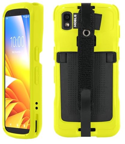 Mobilis Funda para Zebra TC22 & TC27, Carcasa para Ordenador Móvil Zebra con Banda de Agarre y Portalápiz, Color Fluorescente Alta Visibilidad y Seguridad (Amarillo Fluorescente)