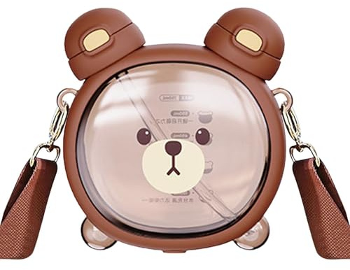 jamgeery Kawaiis Bär Wasserflasche, Tragbare Trinkflasche Mit Strohhalm Cartoon Trinkbecher Mit Verstellbarem Schultergurt Wasserkrug für Kinder und Frauen, 750ml