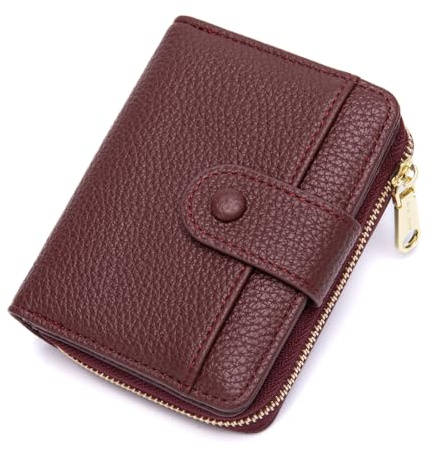 CHAOFANXI Portafoglio Donna Piccolo in Pelle, Portamonete Donna Bifold Piccola Corto Portamonete con Tanti Scomparti con grande Cerniera Portamonete,Bordeaux