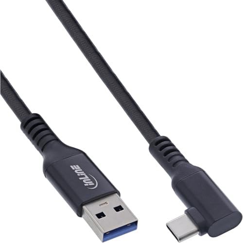 InLine Cable USB-C VR de 5 m, acodado a USB-A, USB 3.2 Gen.1, 60 W, 5 Gb/s, para gafas Meta/Oculus VR, negro, 35715 V
