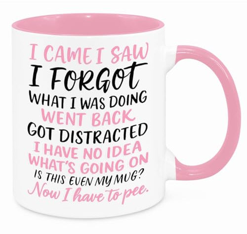 I Came I Saw I Forgot Mug - Funny Novelty Gift Silly Present Mugs for Women Birthday Christmas for Mum Dad Friend Sister for Men Colleague Secret Santa Work Quotes 2 (Pink)