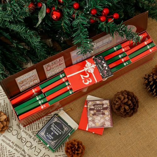 Mini Book Ornament Advent Calendar 2025, Literature Lovers Christmas Countdown Calendar with 25 Books Gift, Miniature Library Bookshelf Decor for Reading Lovers and Christmas Tree Decorations(Red)