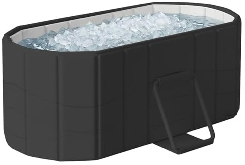 150cm Tragbare Badewanne Erwachsene, 2 Personen Eisbadewanne Zusammenklappbar Ohne Installation, Heiß & Kalt Wanne für Dusche, Badezimmer SPA Tauchbecken (Schwarz, 150cm)