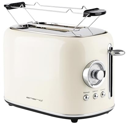 EMERIO Toaster Retro Style | 800 Watt | 2 Scheiben | 7 einstellbare Bräunungsgrade | Brötchenaufsatz | automatische Zentrierung und Abschaltung | 3in1: Auftauen - Aufwärmen - Abbrechen | TO-133281.1