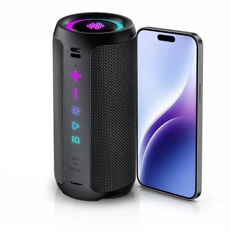 Enceinte Bluetooth Puissante 5.4 sans Fil avec Bass Puissantes, Haut-Parleur Portable 30W, Autonomie 30H,Son Surround à 360 degrés,Appairage TWS,IPX7,AUX,TF Carte,pour l'extérieur/La Fête/Voyage, Noir