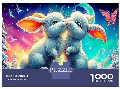 Rabbits in Galaxy Kiss Puzzle 1000 Teile Schwer Pädagogisches Spielzeug Für Erwachsene Und Kinder Fantasy Pet Klassisch Lernspiel Herausforderung Dekorative Geschenke Geschenkidee 70x50cm/1000pcs