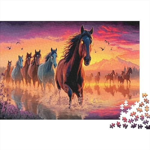 Pferdeherde 1000-Teile Puzzle & Puzzle aus Recyceltem Karton, Farbenfroh, Nachhaltig, Pferde-Fluss, Für Die Gesamte Familie, 38x26cm/1000pcs
