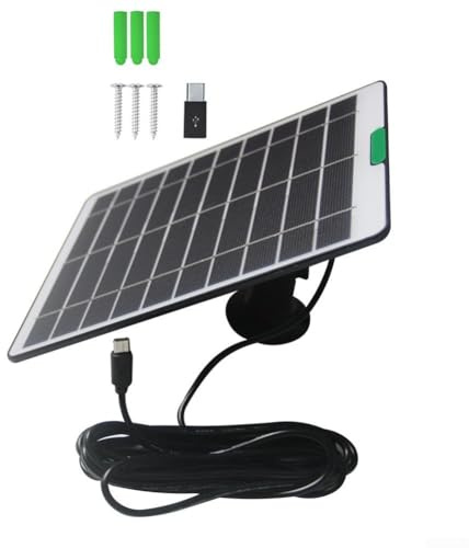 5W Monocrystalline Solar Panel for Anker For Eufy For Ring For Blink, Outdoor Security Camera Charger with For Cable, Weatherproof 5V POWERs Supply for Doorbell(Black)