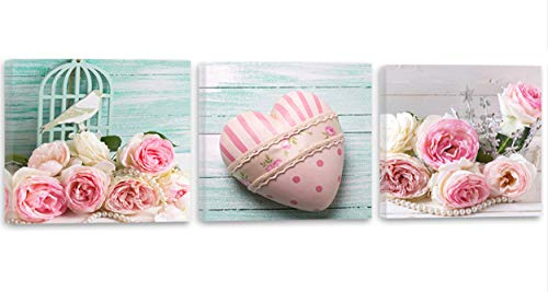 Feeby Leinwandbilder - Deko Bilder - Rosa Rosen Blume Shabby Chic - Canvas 120x40 cm 1tlg- Wandbilder Schlafzimmer - Aesthetic Room Decor - Modern Wanddeko - Bild auf Leinwand - Fertig Gespannd