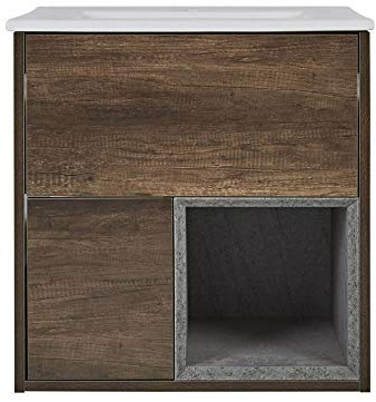 Milano Dark Oak 610mm Bathroom Vanity Unit Inset Basin