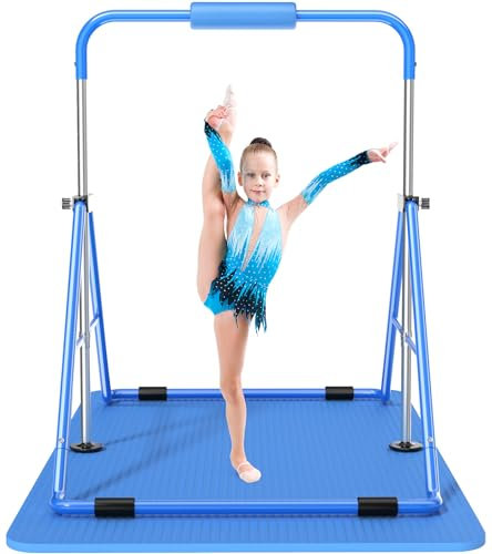 Safly Fun Expandable Gymnastics Bars Junior Training Bar Gymnastic Folding Horizontal Bars with mat for Kids(Blue+Mat)