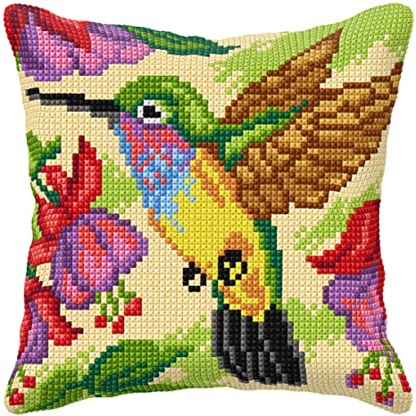 Orchidea Cushion Cross Stitch Kit, Humming Bird, 40 x 40cm