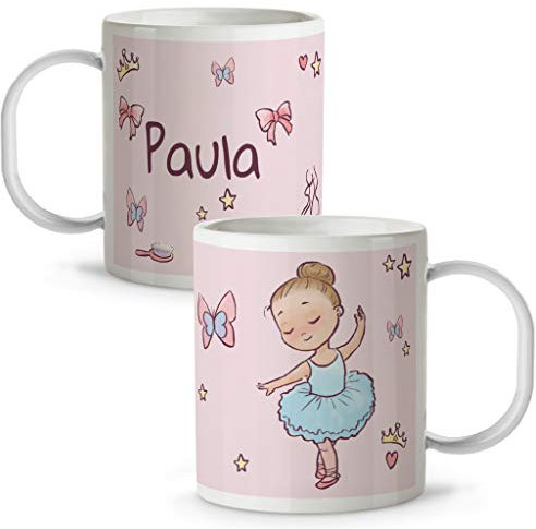 LolaPix Taza plastico personalizada. Taza Plastico con Asa Infantil Personalizada. Vaso Infantil Personalizado. Tazas Personalizadas con Nombre SIN BPA. 5 COLORES. Bailarina Azul