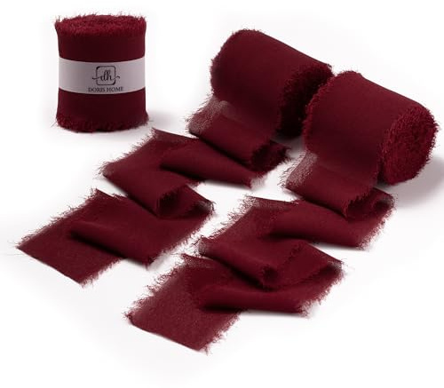 DORIS HOME Wide Frayed Chiffon Ribbon Burgundy 2 Inch x 21 Yd