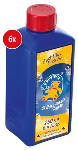 PUSTEFIX Nachfüllflasche Mini I 6 x 250 ml Seifenblasenflüssigkeit I Bubbles Made in Germany I Seifenblasen für Hochzeit, Kindergeburtstag, Polterabend I Seifenblasen für Kinder & Erwachsene