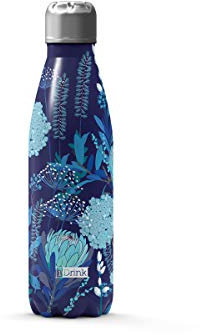 I-Drink ID0027 - Botella térmica de Acero de Doble Pared (500 ml), Flores azules