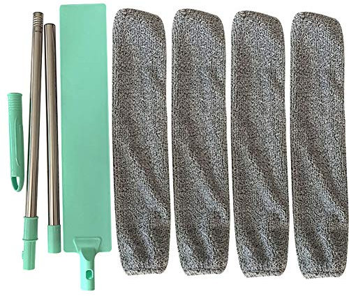 Fnsky - Spolverino per la pulizia, spazzola per la polvere da camera da letto, con manico lungo e flessibile, Verde, 125cm-With 4 PCS Cloth