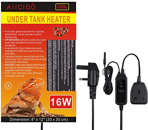 AIICIOO Reptile Heat Mat Tank Warmer Thermostat - Terrarium Heat Pads Aquarium Heating Mat with Temperature Controller for Reptiles, Lizard, Turtles, Snake, 16W