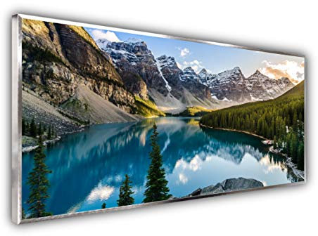 Steinfeld XXL Glasbild mit Rahmen/Glas Deko Bild (Silber/alu) (60 x 120 cm, 040 Rocky Mountains)