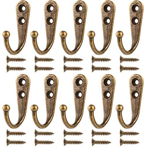 Umsole 10 Pieces Wall Mounted Hooks Coat Hooks Robe Hooks Hangers with 20 Pieces Screws in Nickel (Bronze)