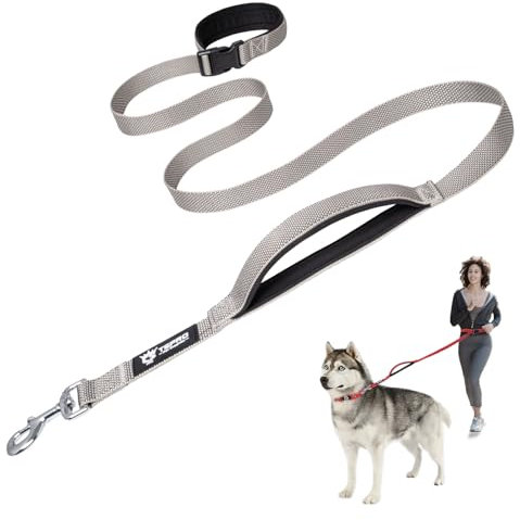 TSPRO Freihandleine Hund für Mittel bis Große Hunde, Verstellbar und Dauerhaft, mit Weichem Gepolstertem Griff und Metallschnalle (Grau)